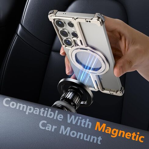 S25 Ultra Case Magnetic with Ring Kickstand, Slim Metal Frameless for Samsung Galaxy S25 Ultra Case for Magsafe, Cool Drop-Proof Protective S25Ultra Cover for Men Women 6.86 Inch, Sliver in Kuwait