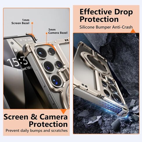 S25 Ultra Case Magnetic with Ring Kickstand, Slim Metal Frameless for Samsung Galaxy S25 Ultra Case for Magsafe, Cool Drop-Proof Protective S25Ultra Cover for Men Women 6.86 Inch, Sliver in Kuwait
