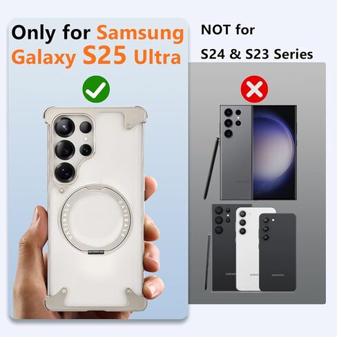 حافظة S25 Ultra مغناطيسية مع مسند حلقي، حافظة معدنية رفيعة بدون إطار لهاتف Samsung Galaxy S25 Ultra لـ Magsafe، غطاء S25Ultra واقٍ رائع مقاوم للسقوط للرجال والنساء 6.86 بوصة، فضي in Kuwait