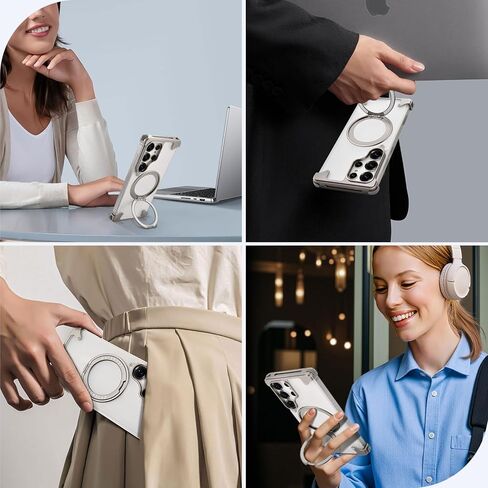 حافظة S25 Ultra مغناطيسية مع مسند حلقي، حافظة معدنية رفيعة بدون إطار لهاتف Samsung Galaxy S25 Ultra لـ Magsafe، غطاء S25Ultra واقٍ رائع مقاوم للسقوط للرجال والنساء 6.86 بوصة، فضي in Kuwait