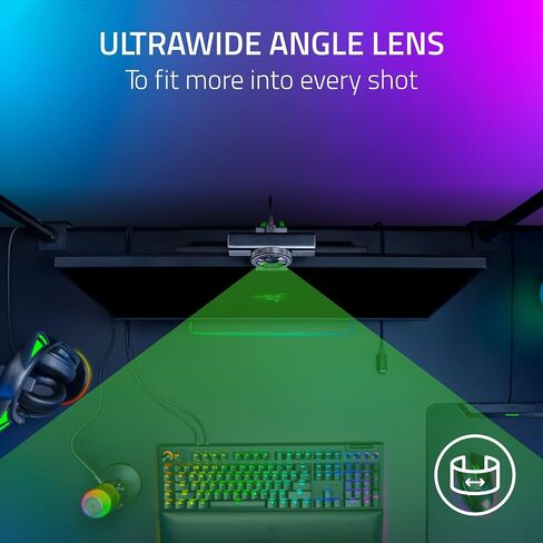 Razer Kiyo V2 Streaming Webcam: 4K 30 FPS, 1080p 60 FPS - AI Powered Auto-Framing - Built-in Microphone - Ultrawide Angle Lens - Privacy Cover - Works with OBS, Xsplit, Discord, Zoom, Teams - Black in Saudi Arabia