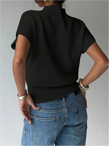 Milumia Women's Short Cap Sleeve Sweater Pullover Tank Top Dressy Casual Mock Neck Sweater Knit Crop Top in Saudi Arabia
