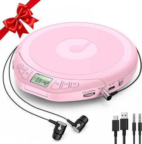 مشغل أقراص مضغوطة محمول للسيارة: Kegaudio مع سماعات أذن، شاشة LCD مضادة للتخطي، مشغل أقراص Disman شخصي للسيارة والرياضة، يدعم MP3 WMA PROG ووظيفة الذاكرة in Kuwait