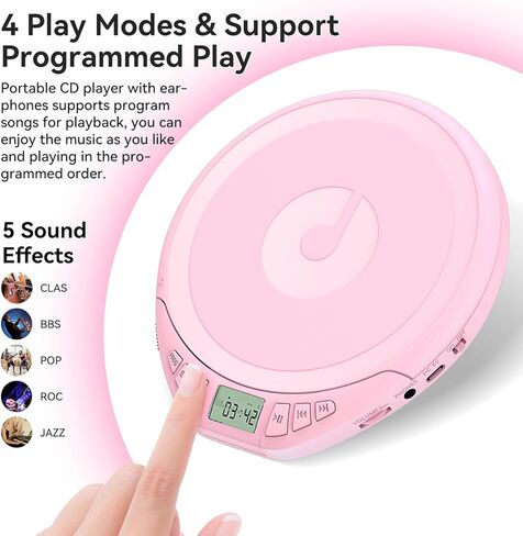 مشغل أقراص مضغوطة محمول للسيارة: Kegaudio مع سماعات أذن، شاشة LCD مضادة للتخطي، مشغل أقراص Disman شخصي للسيارة والرياضة، يدعم MP3 WMA PROG ووظيفة الذاكرة in Kuwait