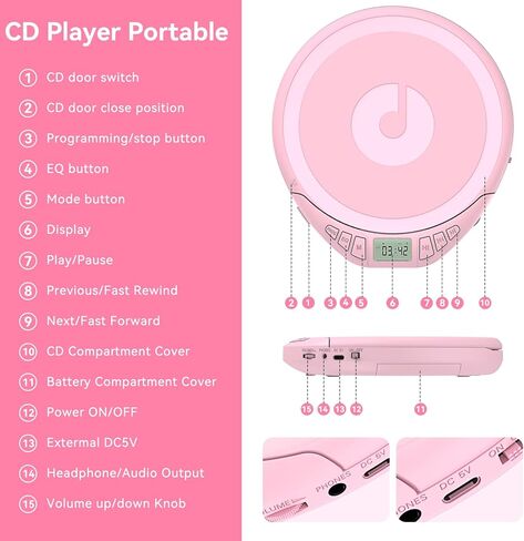 مشغل أقراص مضغوطة محمول للسيارة: Kegaudio مع سماعات أذن، شاشة LCD مضادة للتخطي، مشغل أقراص Disman شخصي للسيارة والرياضة، يدعم MP3 WMA PROG ووظيفة الذاكرة in Kuwait