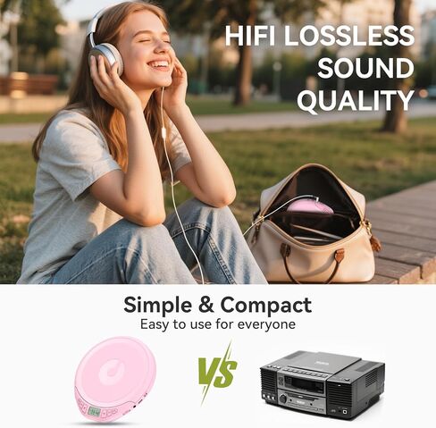 مشغل أقراص مضغوطة محمول للسيارة: Kegaudio مع سماعات أذن، شاشة LCD مضادة للتخطي، مشغل أقراص Disman شخصي للسيارة والرياضة، يدعم MP3 WMA PROG ووظيفة الذاكرة in Kuwait