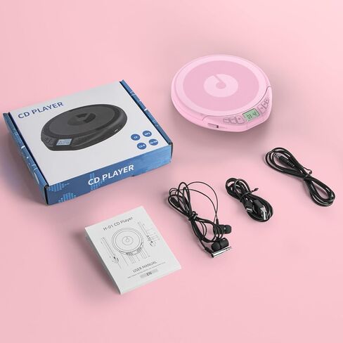 مشغل أقراص مضغوطة محمول للسيارة: Kegaudio مع سماعات أذن، شاشة LCD مضادة للتخطي، مشغل أقراص Disman شخصي للسيارة والرياضة، يدعم MP3 WMA PROG ووظيفة الذاكرة in Kuwait