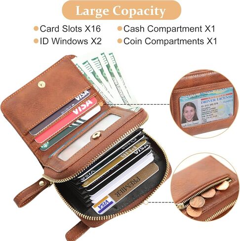 Genuine Wallet Women RFID Blocking Card Holder, Small Leather Womens Wallet with Zipper ID Window Coin Pocket in Saudi Arabia