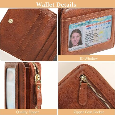 Genuine Wallet Women RFID Blocking Card Holder, Small Leather Womens Wallet with Zipper ID Window Coin Pocket in Saudi Arabia