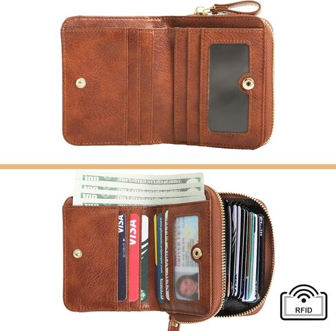 Genuine Wallet Women RFID Blocking Card Holder, Small Leather Womens Wallet with Zipper ID Window Coin Pocket in Saudi Arabia