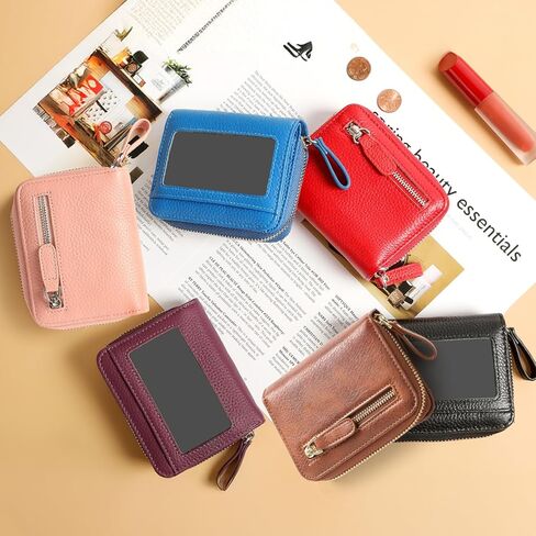 Genuine Wallet Women RFID Blocking Card Holder, Small Leather Womens Wallet with Zipper ID Window Coin Pocket in Saudi Arabia