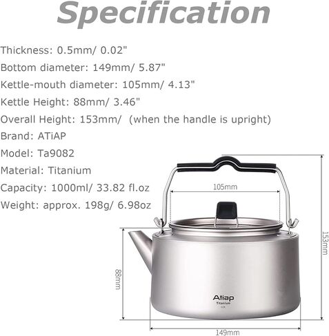 غلاية تيتانيوم ابريق شاي وقهوة سعة 0.6 لتر/ 1 لتر مع حقيبة شبكية محمولة للتخييم في الهواء الطلق (Ta9081-0.6L) in Kuwait