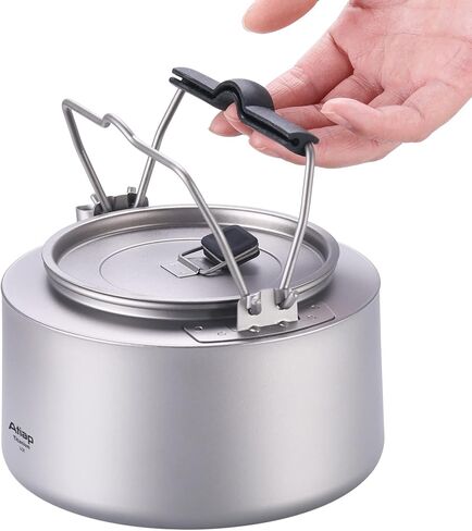 غلاية تيتانيوم ابريق شاي وقهوة سعة 0.6 لتر/ 1 لتر مع حقيبة شبكية محمولة للتخييم في الهواء الطلق (Ta9081-0.6L) in Kuwait