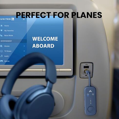 Avantree Relay - عبوتان من محول Bluetooth 5.3 للطائرة، يدعم 2 AirPods أو سماعات الرأس مع aptX Adaptive وزمن الوصول المنخفض، جهاز إرسال صوتي لاسلكي بمقبس AUX 3.5 ملم للطائرات وشركات الطيران والسفر والتلفزيون in Saudi Arabia