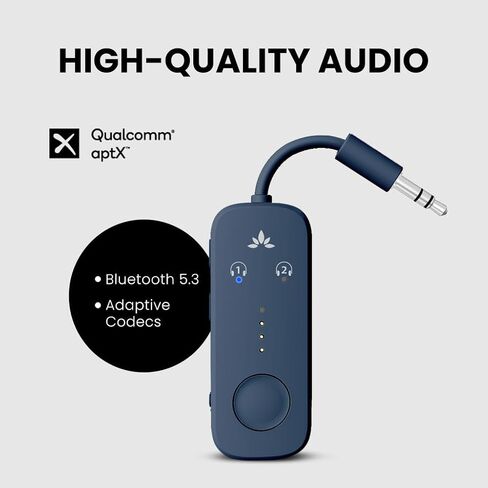 Avantree Relay - عبوتان من محول Bluetooth 5.3 للطائرة، يدعم 2 AirPods أو سماعات الرأس مع aptX Adaptive وزمن الوصول المنخفض، جهاز إرسال صوتي لاسلكي بمقبس AUX 3.5 ملم للطائرات وشركات الطيران والسفر والتلفزيون in Saudi Arabia