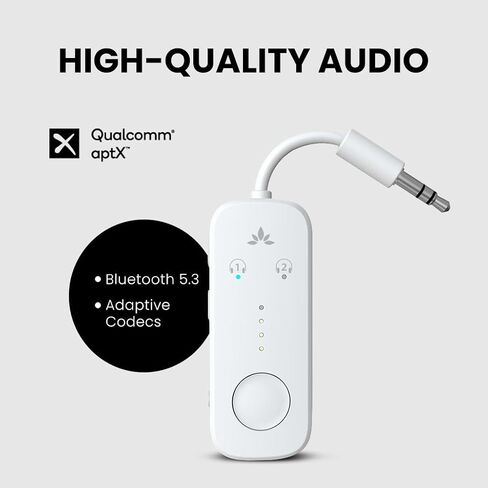 Avantree Relay - عبوتان من محول Bluetooth 5.3 للطائرة، يدعم 2 AirPods أو سماعات الرأس مع aptX Adaptive وزمن الوصول المنخفض، جهاز إرسال صوتي لاسلكي بمقبس AUX 3.5 ملم للطائرات وشركات الطيران والسفر والتلفزيون in Saudi Arabia
