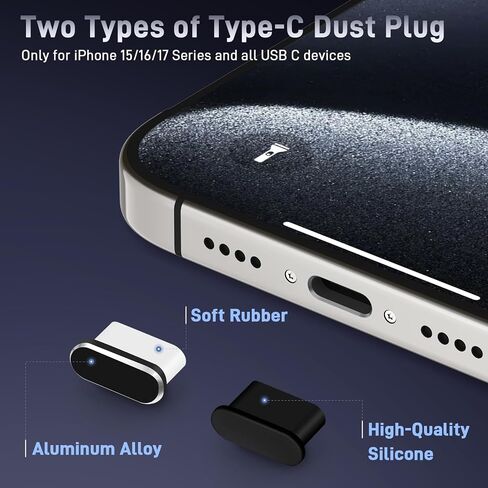 قابس غبار USB C، غطاء منفذ USB C، غطاء قابس منفذ شحن من النوع C مع غطاء غبار مكبر الصوت، ملحقات الهاتف لسلسلة iPhone 17/iPhone 16/16 Plus/16 Pro/16 Pro Max/iPhone 15 in Kuwait