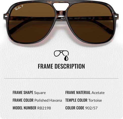 Ray-Ban RB2198 BILL Square Shaped Sunglasses for Men & Women with Official RAYBAN Eyewear Kit in Saudi Arabia