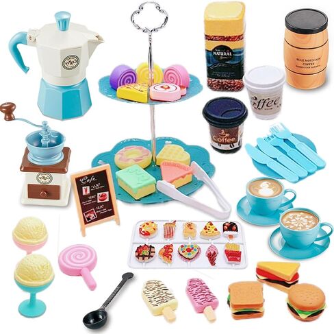 Pretend Tea Party Set for Little Girls, 38 PCS Coffee Maker Set and Play Food Dessert Set for Kids Age 3 4 5 6 7 8 9, Kids Kitchen Pretend Play for Princess Girls Boys in Kuwait