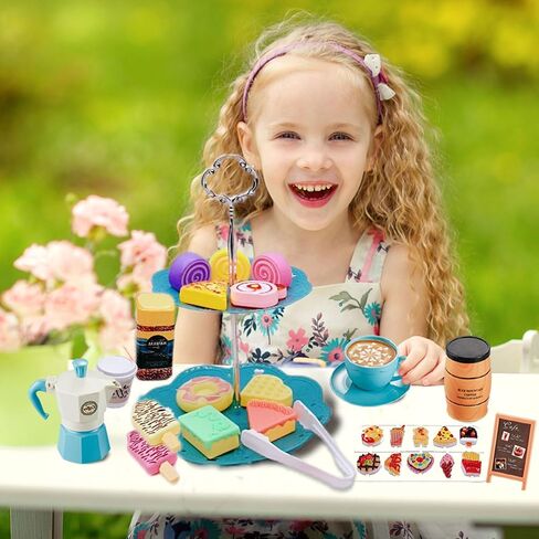 Pretend Tea Party Set for Little Girls, 38 PCS Coffee Maker Set and Play Food Dessert Set for Kids Age 3 4 5 6 7 8 9, Kids Kitchen Pretend Play for Princess Girls Boys in Kuwait
