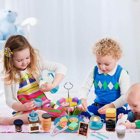 Pretend Tea Party Set for Little Girls, 38 PCS Coffee Maker Set and Play Food Dessert Set for Kids Age 3 4 5 6 7 8 9, Kids Kitchen Pretend Play for Princess Girls Boys in Kuwait