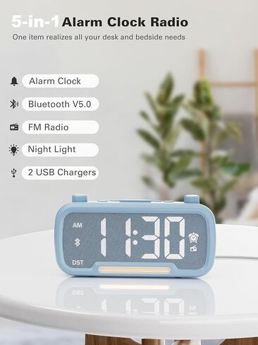 Mesqool Digital Alarm Clock with 2 USB Chargers,Bluetooth Speaker, FM Radio,Night Light,5-Level Dimmer,Adjustable Volume,12/24H,Snooze,Battery Backup,Loud Clock Radio for Heavy Sleepers Adults in Kuwait