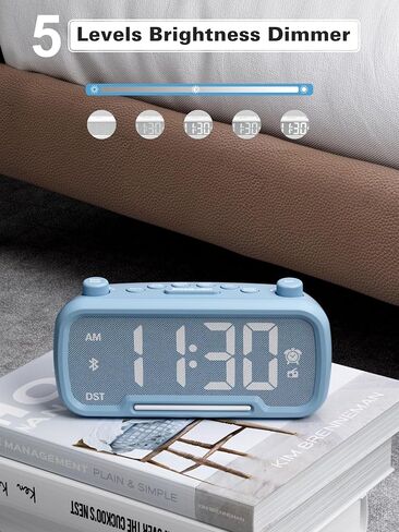 Mesqool Digital Alarm Clock with 2 USB Chargers,Bluetooth Speaker, FM Radio,Night Light,5-Level Dimmer,Adjustable Volume,12/24H,Snooze,Battery Backup,Loud Clock Radio for Heavy Sleepers Adults in Kuwait
