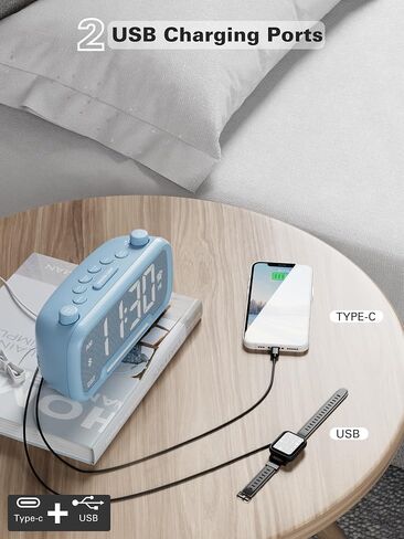 Mesqool Digital Alarm Clock with 2 USB Chargers,Bluetooth Speaker, FM Radio,Night Light,5-Level Dimmer,Adjustable Volume,12/24H,Snooze,Battery Backup,Loud Clock Radio for Heavy Sleepers Adults in Kuwait