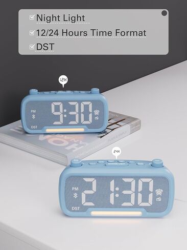 Mesqool Digital Alarm Clock with 2 USB Chargers,Bluetooth Speaker, FM Radio,Night Light,5-Level Dimmer,Adjustable Volume,12/24H,Snooze,Battery Backup,Loud Clock Radio for Heavy Sleepers Adults in Kuwait