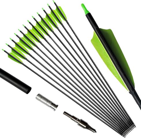 Archery 31-Inch Carbon Hunting Arrows, Turkey Feather Fletching with Replaceable Points, Targeting Practice Arrows Spine 500 for Recurve Bow, Longbow, Traditional Bow in Kuwait