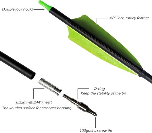 Archery 31-Inch Carbon Hunting Arrows, Turkey Feather Fletching with Replaceable Points, Targeting Practice Arrows Spine 500 for Recurve Bow, Longbow, Traditional Bow in Kuwait