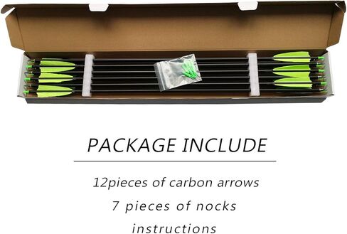 Archery 31-Inch Carbon Hunting Arrows, Turkey Feather Fletching with Replaceable Points, Targeting Practice Arrows Spine 500 for Recurve Bow, Longbow, Traditional Bow in Kuwait