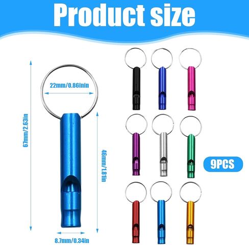 9 Pieces Aluminum Whistle, Loud Emergency Decibel High Emergency Whistle with Keychain,Thriller for Outdoor Wild Hiking Training in Saudi Arabia