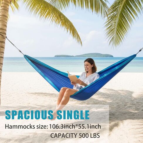 Camping Hammock with Tree Straps Portable Nylon Green 118"x78" | 600lb Heavy Duty Parachute Nylon Camping Hammock,Tree Straps,Portable,118x78in Extra Large,Outdoor Hiking Beach Backpack Gear in Saudi Arabia