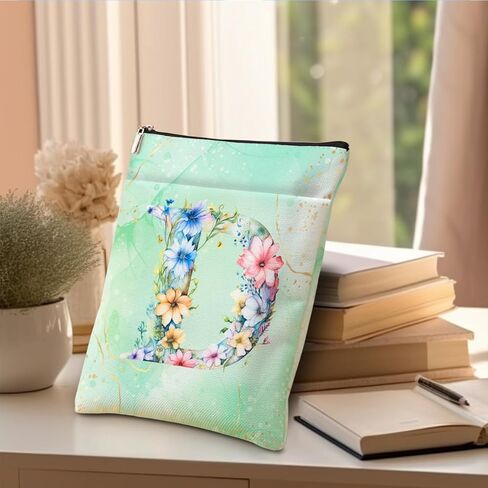 Aesthetic Flower Initial A Monogrammed Personalized Gifts for Women Bookish Gifts Book Sleeve Book Pouch Protector Cover for Paperbacks Reading Accessories for Books Lover Birthday Christmas, Green in Saudi Arabia