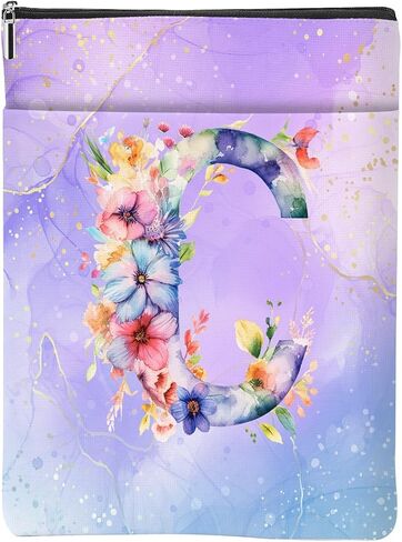 Aesthetic Flower Initial L Monogrammed Personalized Gifts for Women Bookish Gifts Book Sleeve Book Pouch Protector Cover for Paperbacks Reading Accessories for Reader Appreciation Birthday, Purple in Saudi Arabia