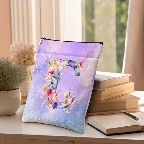 Aesthetic Flower Initial L Monogrammed Personalized Gifts for Women Bookish Gifts Book Sleeve Book Pouch Protector Cover for Paperbacks Reading Accessories for Reader Appreciation Birthday, Purple in Saudi Arabia