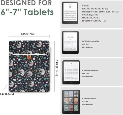 حقيبة Kindle Sleeve مقاس 6-7 بوصة لـ Kindle Paperwhite 2024 مقاس 6-7 بوصة، وKindle 2024/2022 مقاس 6 بوصة، Colorsoft، Oasis، حافظة مغلف مبطنة بالقطن مع طباعة أنيقة لمعظم أجهزة القراءة الإلكترونية، أسود in Saudi Arabia