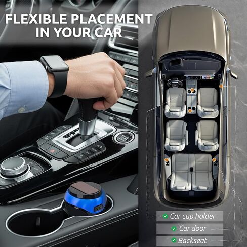 TAKAVU Car Ashtray (1-Pack), Easy Clean Up Detachable Stainless Car Ashtray with Lid Blue LED light and Removable Lighter for Most Car Cup Holder (Blue) in Kuwait