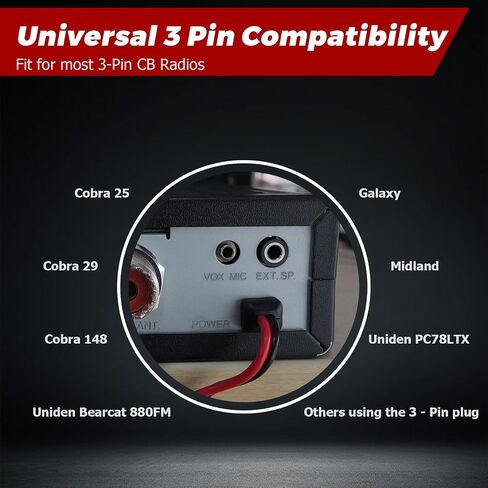 Ullnosoo CB Radio Power Cord, 2 Pack 3 Pin 2-Wire with 12V Lighter Plug Compatible with Cobra Galaxy Stryker Midland Uniden Connex Victrola, 4.8ft 16AWG Heavy Duty Power Cable CB Ham Radio Accessory in Saudi Arabia