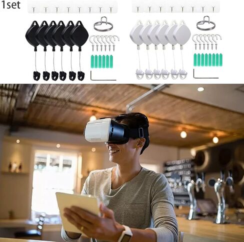 VR Cable Management Compatible with Quest 3S/3/2/1/Pico/PSVR/PSVR2, 3packs Drill Free Retractable Ceiling Suspen-sion System, for VR Wire Accessories with Ceiling Screw Hook and Adhesive Hooks in Kuwait