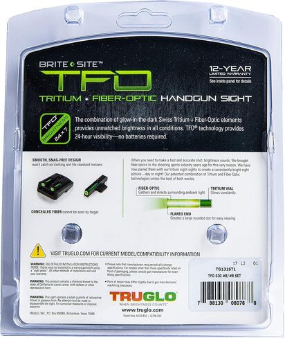 TRUGLO TFO Tritium & Fiber-Optic Handgun Sight, Durable Compact High-Visible Front & Rear Night Sight Set, Compatible with Sig Sauer Handguns in Kuwait