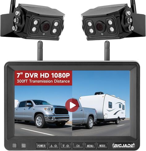 Wireless Backup Camera - Rv Backup Camera with HD 7" Monitor - Dual Back Up Camera Systems for Truck - IP69 Waterproof Rv Camera with DVR, Night Vision for Rv, Truck, Trailer and Camper in Kuwait