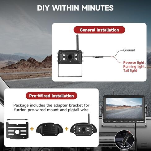 Wireless Backup Camera - Rv Backup Camera with HD 7" Monitor - Dual Back Up Camera Systems for Truck - IP69 Waterproof Rv Camera with DVR, Night Vision for Rv, Truck, Trailer and Camper in Kuwait