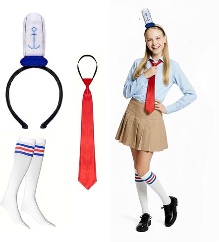 3Pcs Sailor Costume Accessories Set Include Headband with Anchor Cap, Neck Tie, Socks for Men Women Halloween Dress Up(blue set, average) in Saudi Arabia