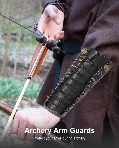 TOPARCHERY Handmade Leather Arm Guards Bow Hand Shooting Glove Adjustable for Hunting Shooting Arm Protector Wristband Gauntlet Unisex Medieval Bracer in Kuwait