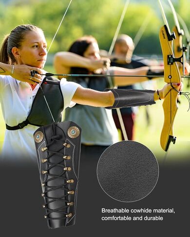 TOPARCHERY Handmade Leather Arm Guards Bow Hand Shooting Glove Adjustable for Hunting Shooting Arm Protector Wristband Gauntlet Unisex Medieval Bracer in Kuwait