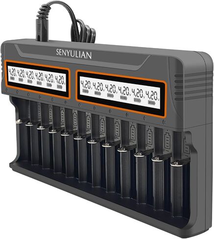 شاحن بطارية 18650، شاحن Senyulian 12 Bays الذكي العالمي بشاشة LCD للبطاريات القابلة لإعادة الشحن Ni-MH Ni-Cd AA AAA Li-ion LiFePO4 IMR in Kuwait