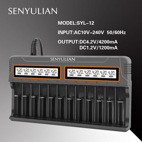 شاحن بطارية 18650، شاحن Senyulian 12 Bays الذكي العالمي بشاشة LCD للبطاريات القابلة لإعادة الشحن Ni-MH Ni-Cd AA AAA Li-ion LiFePO4 IMR in Kuwait