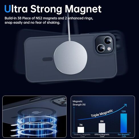 حافظة مغناطيسية لهاتف iPhone 13 وحافظة iPhone 14 لهاتف MagSafe [واقية من الدرجة العسكرية 10FT] حافة سيليكون رفيعة وشفافة غير لامعة لهاتف iPhone 13 / iPhone 14 (6.1 بوصة)، شفاف in Saudi Arabia